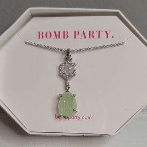 Druzy Drop Pendant Genuine Icy Mint Rock Crystal & CZ Pendant, Silver Chain NWOT